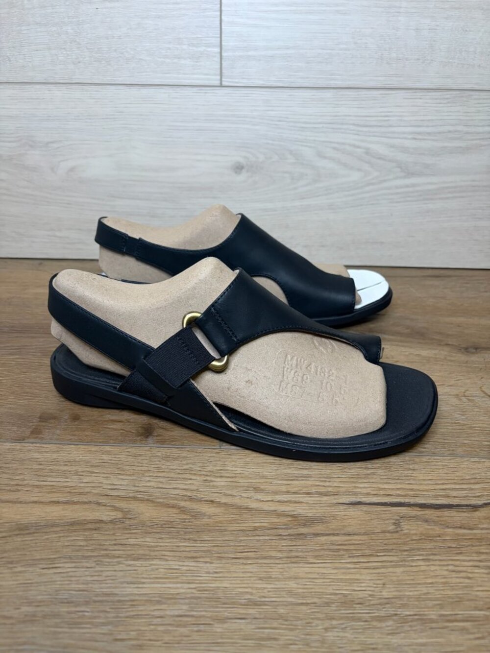 SOUL Naturalizer Women Faux Leather Comfort Freya Flat Sandals Black Size 9W